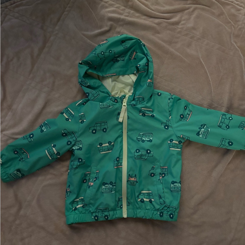 Cat & Jack Green Rain Jacket with Car Design